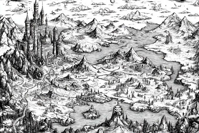 make a fantasy map illustration or site in illustrator