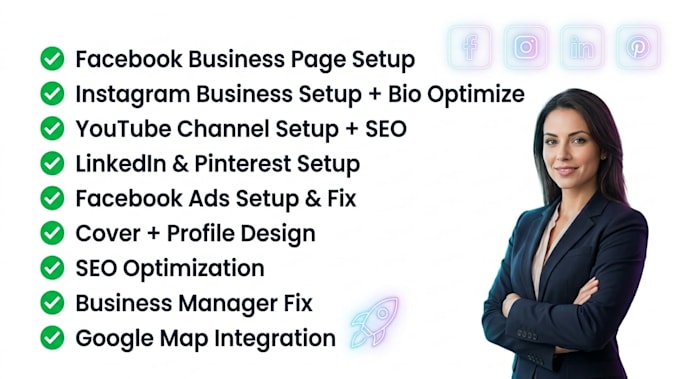 fb,ig,pages,pintest,tiktok,youtube setup,optimization,verified bm,SEO,fb ads run