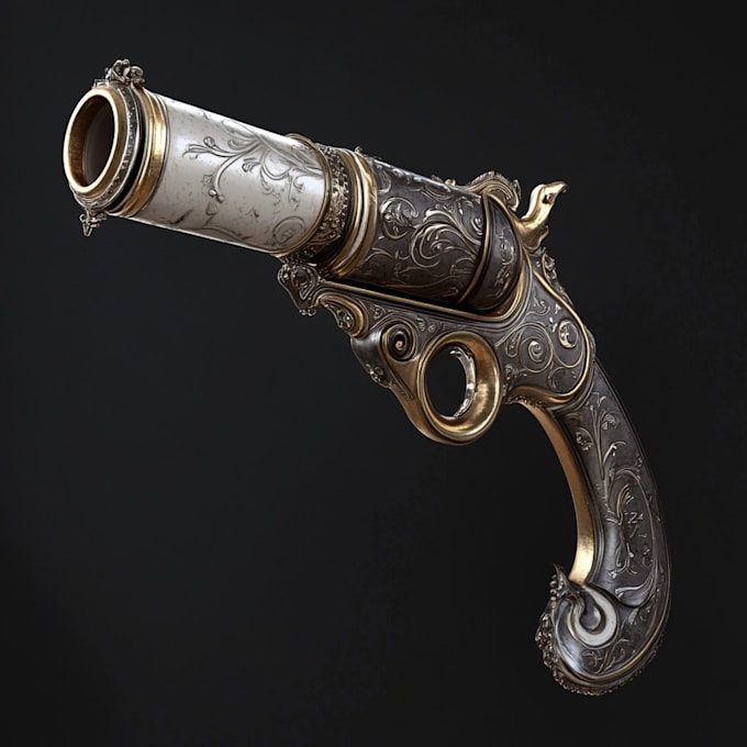 make a 3d weapon illustration for gaming