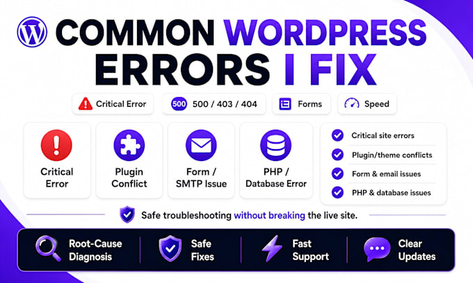 fix wordpress bugs, critical errors, and plugin conflicts