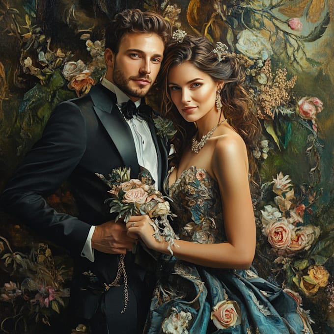 illustrate a vintage couple portrait
