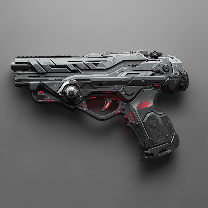 make a 3d weapon illustration for gaming