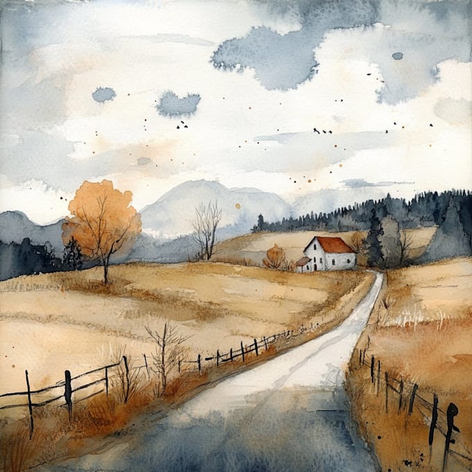 draw a watercolor landscape illustration