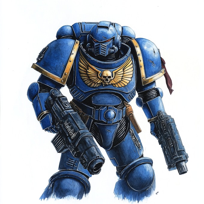 make a warhammer 40k character art illustration