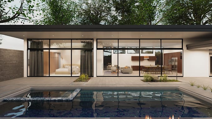 remodel 2d 3d house layout,glass house exterior rendering,conservatory,pool deck