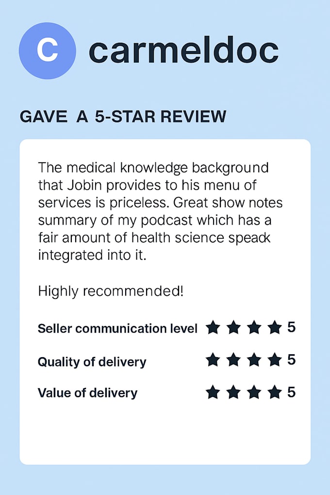 write and edit professional medical podcast show notes with accuracy and clarity