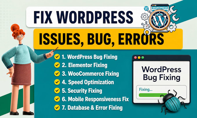fix wordpress issues, elementor errors, woocommerce bug fix