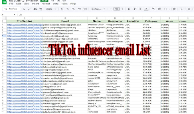 instagram tiktok youtube influencer email list