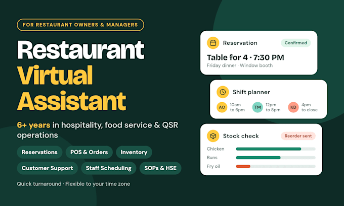 do food business and hospitality virtual assistant