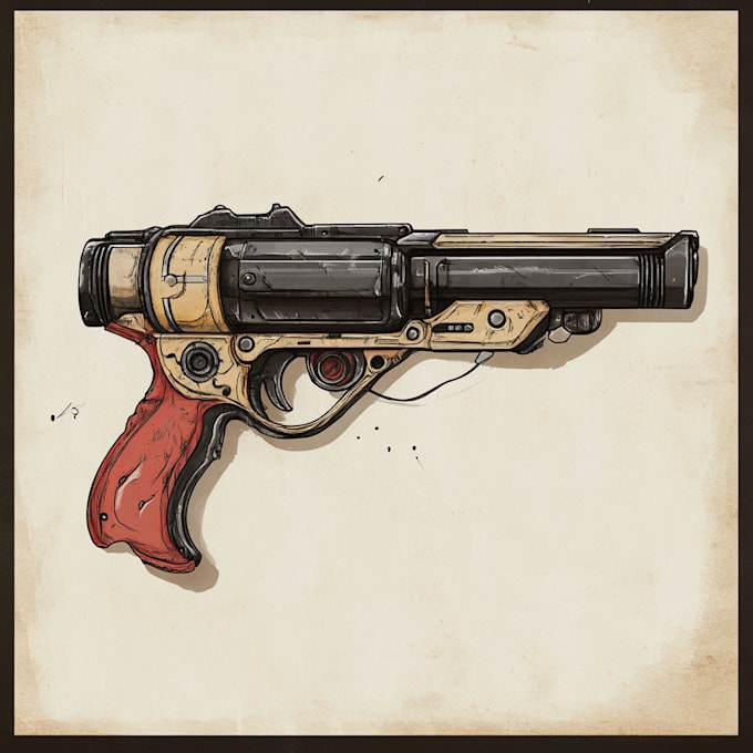 draw a 3d weapon illustration for gaming