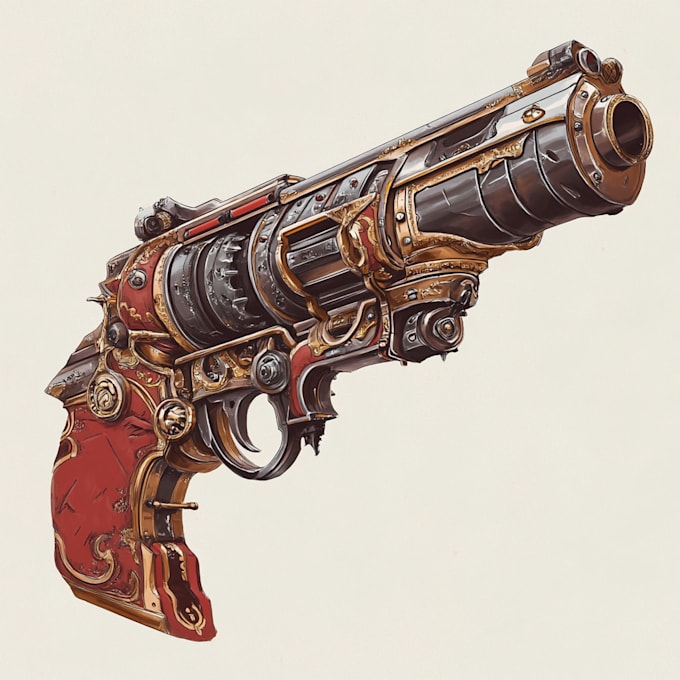 make a 3d weapon illustration for gaming
