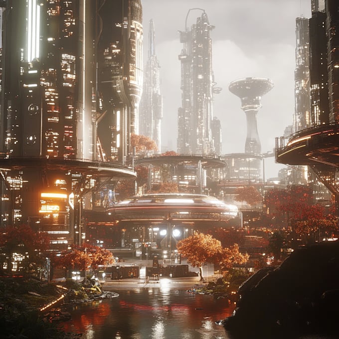 Draw a science fiction city and cyberpunk art illustration by ...
