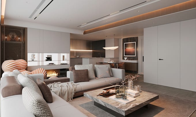 Design your living room in 3d with furniture, decoration and realistic ...