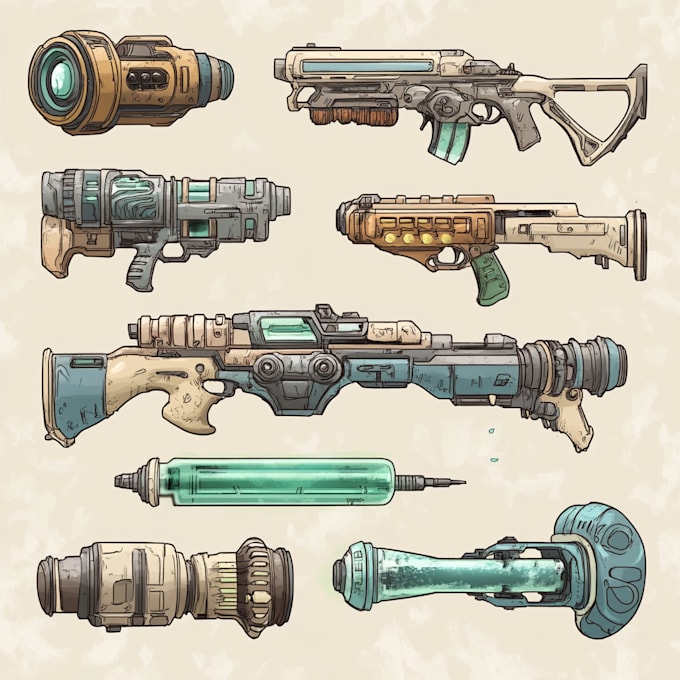 make a 3d weapon illustration for gaming
