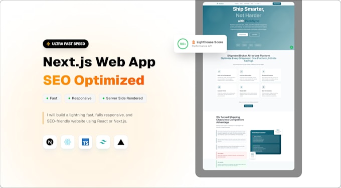build nextjs web app, fast, SEO friendly, responsive design