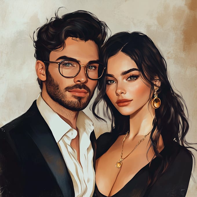 draw disney couple portrait illustration