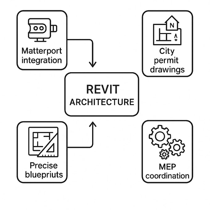 do revit architecture, bim modeling, matterport, city permit plans solar pro