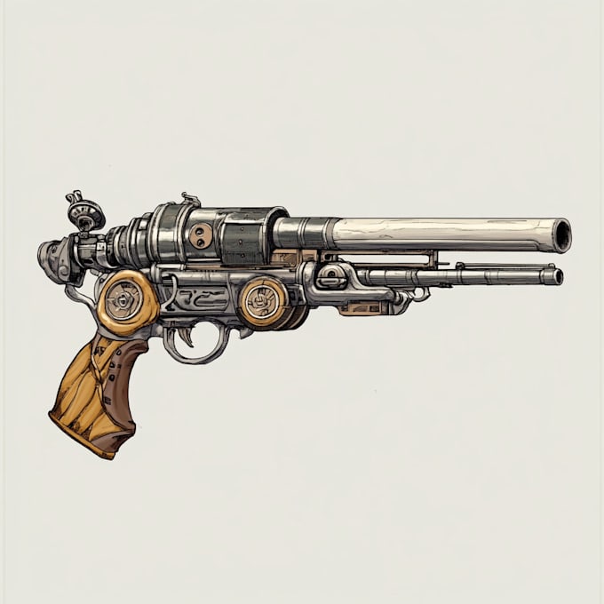make a 3d weapon illustration for gaming