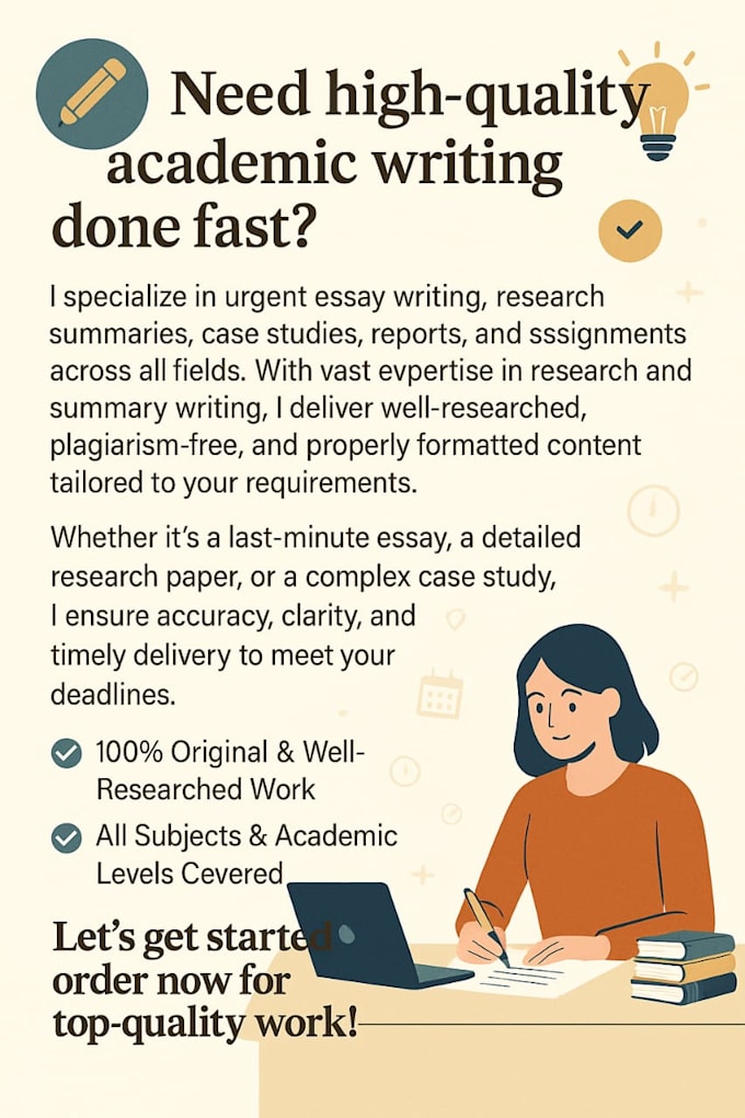 research, write essay and summaries, case study and do assignments