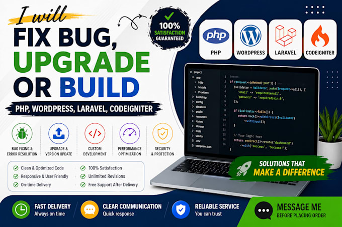 fix bug, upgrade or build php, wordpress, laravel codeigniter