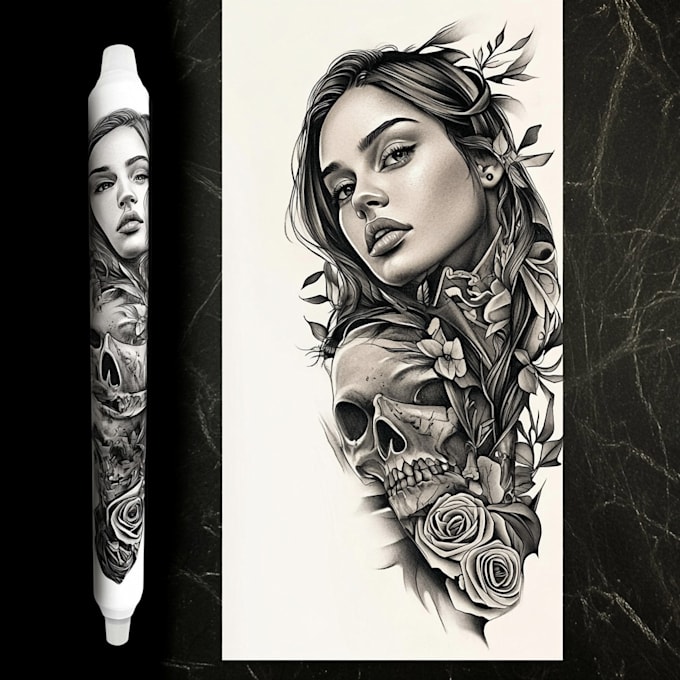create realistic custom tattoo design, tattoo sleeve