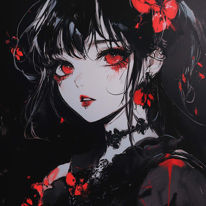 make dark anime art with horror, gothic