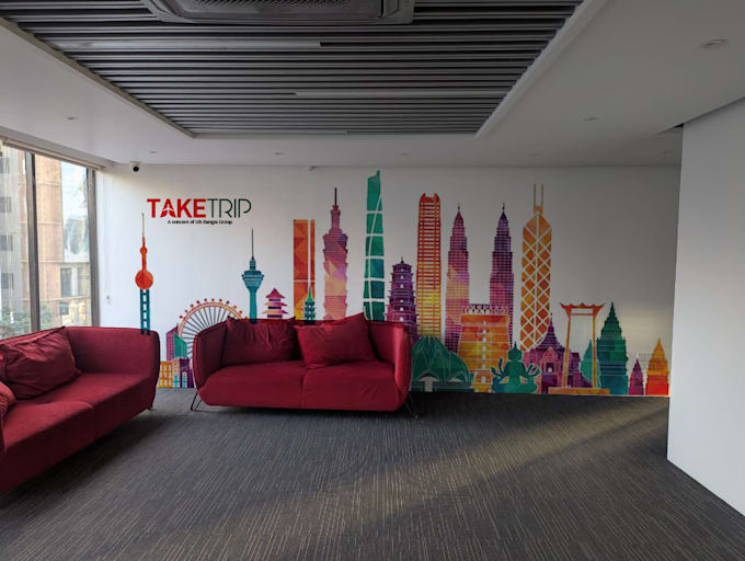 do professional office wall mockup design for your brand
