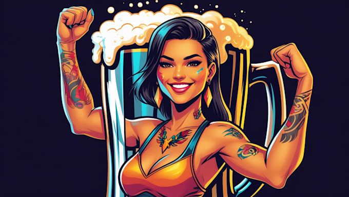 create awesome woman in beer glass logo for your company