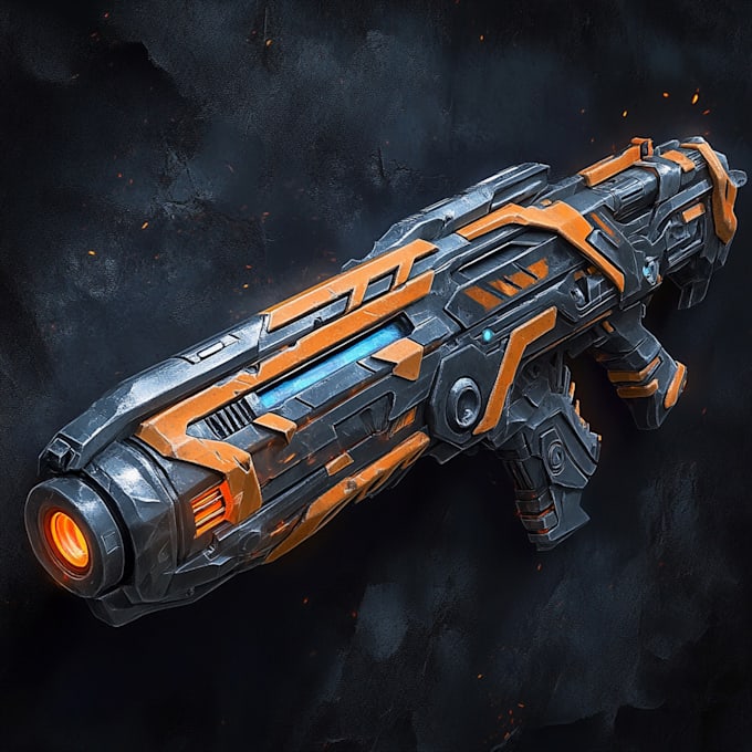 make a 3d weapon illustration for gaming