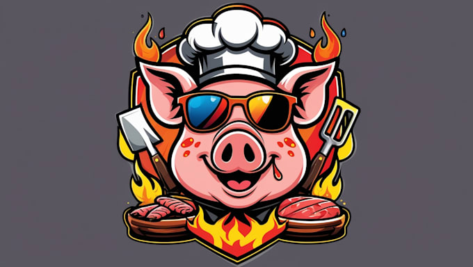 create awesome BBQ pig logo with unlimited revisions