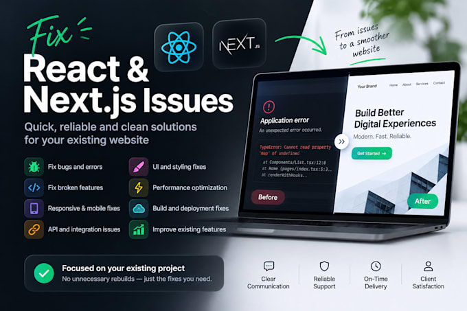 fix improve, or optimize your react or nextjs website