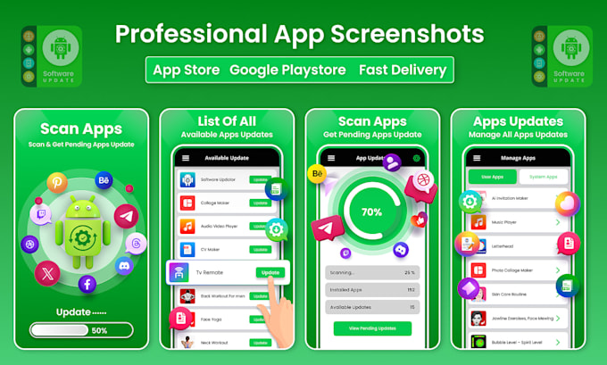 design app UI and screenshots for app store and play store to boost downloads