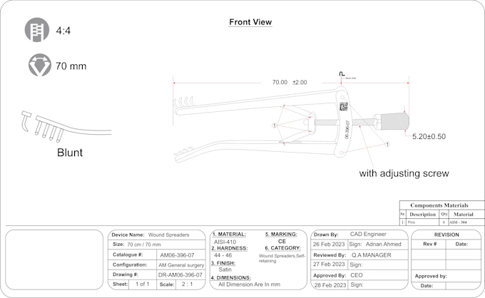 make technical drawings for surgical instruments and devices