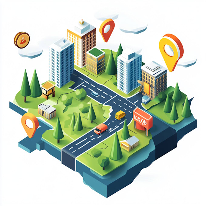 create vector isometric map illustration for website and app