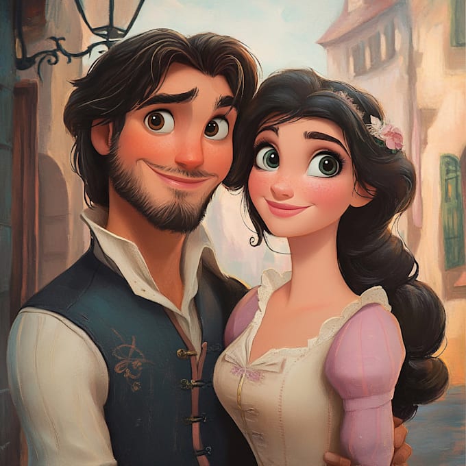 custom couple portrait in disney characters