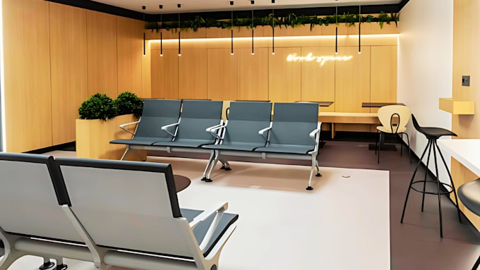 do 3d cgi waiting room, clinic waiting room, office waiting room layout