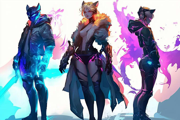 design cyberpunk and fantasy character splash art