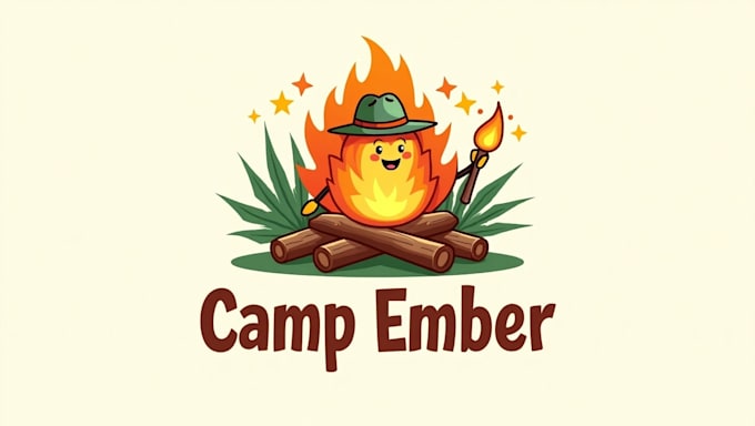 do summer camp fire mascot logo design