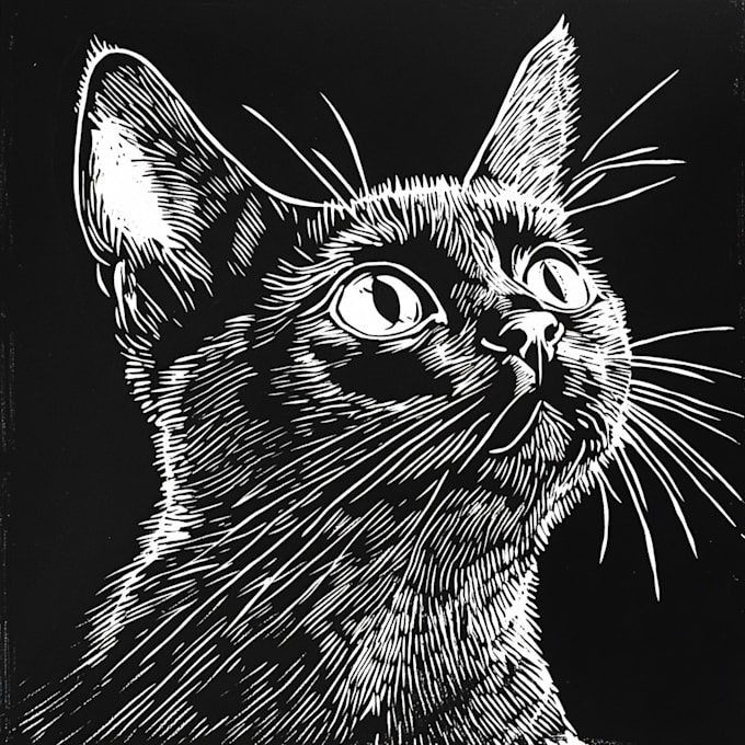 draw a pet portrait using linocut technique