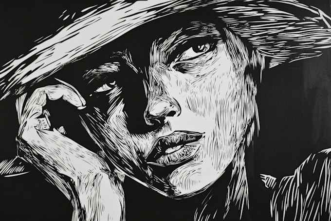 draw a custom portrait in linocut style