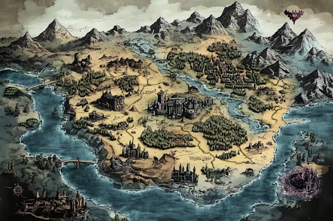make full color hand drawn fantasy map