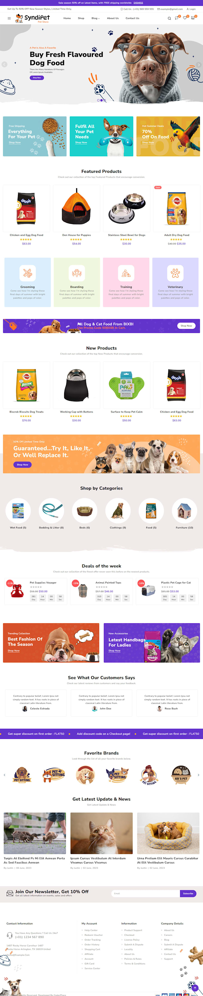 design pet website pet shopify store dog cat pet supplies store pet care website