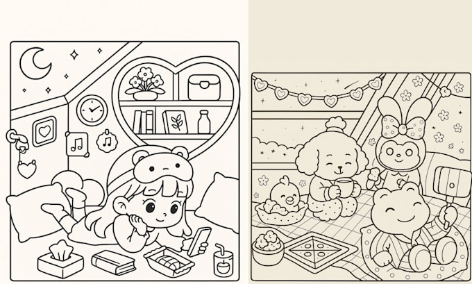 do coloring book page illustration, kid children book adult amazon kdp cover art