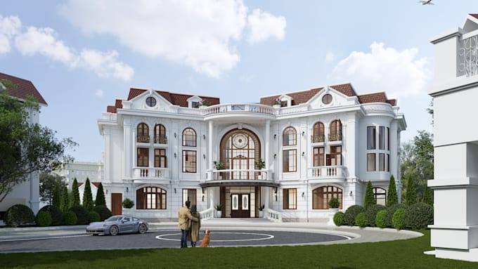 design luxurious 3d facades for classic or neoclassical villas