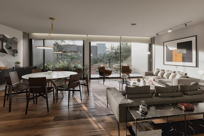 create photorealistic residential 3d interior render
