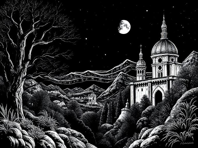 do a black and white engraving style illustration