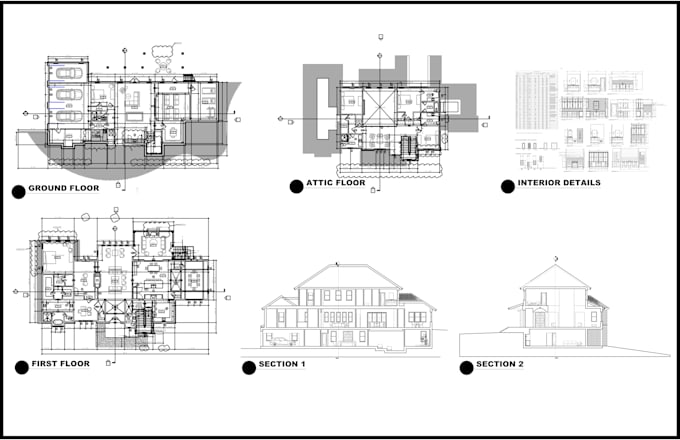 do floorplans, elevations, sections, site plan, roof, mep city permit in autocad
