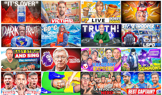 design eye catching gaming, sports youtube thumbnails within 24hour