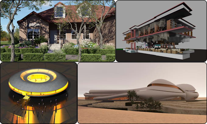 do interior exterior architectural renders, d5, rhino, revit