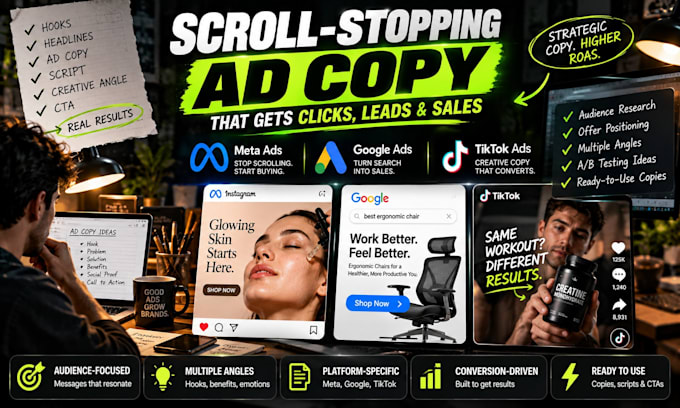 do copywriting for meta ads, google ads, tiktok ads creatives